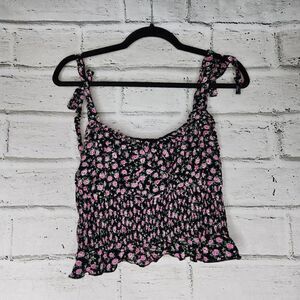 Lottie Moss Floral Ruffle Hem Adjustable Strap Smocked Tank Top Cropped Large